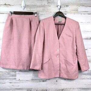 Christopher Vintage 80s Skirt Suit 11/12 Pink Textured Blazer Pastel Barbie Chic